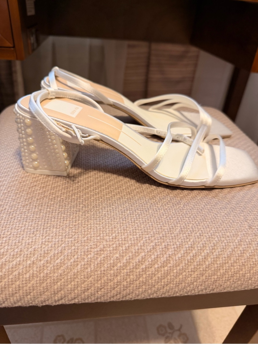 Dolce Vita White Satin Strappy Square-Toe Heels - Picture 2 of 4